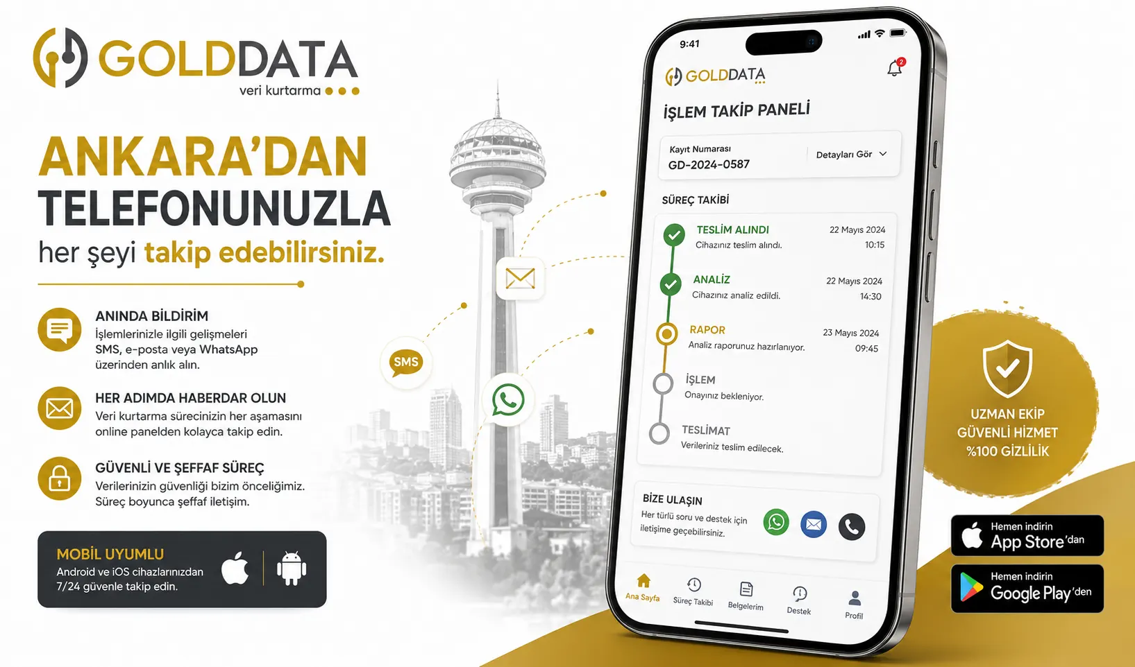 Online İşlem Paneli ile Süreç Takibi GOLD DATA Online İşlem Paneli ile veri kurtarma sürecinin uzaktan takibi, canlı durum bilgisi