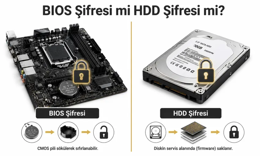BIOS Şifresi ile HDD ATA Şifresi Karşılaştırması