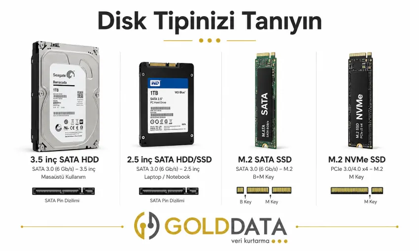 HDD, SSD, M.2 SATA ve M.2 NVMe Karşılaştırması Disk Tipi Tanımlama: HDD, SSD, M.2 NVMe ve M.2 SATA
