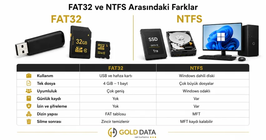 FAT32 ve NTFS farkı FAT32 ve NTFS dosya sistemlerinin karşılaştırması