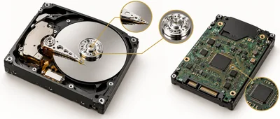 Hard diskte mekanik parçalar ve elektronik kart