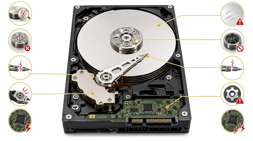 Hard Disk İç Parçaları ve Donanımsal Arıza Türleri