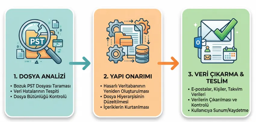 Outlook PST Onarma Süreci - Analiz, Onarım, Kurtarma Adımları Outlook PST OST Onarma Aşamaları - Profesyonel E-posta Kurtarma Süreci