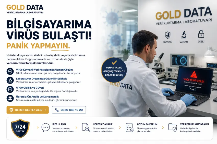 Virüslü bilgisayardan dosya kurtarma için GOLD DATA laboratuvar süreci
